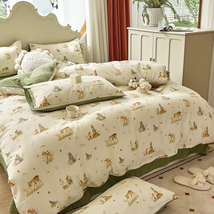 91家纺网 家纺一手货源 找家纺 梦莱斯 2023新款小竺棉印花四件套 比菲兔