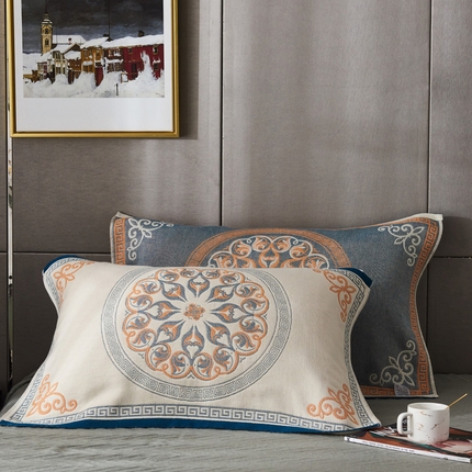 91家纺网 家纺一手货源 找家纺 朴尔-2023新款波西米亚风全棉四层纱布枕巾 52*78 燃烧