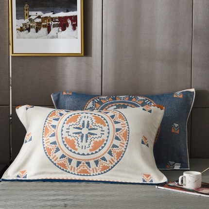 91家纺网 家纺一手货源 找家纺 （总）朴尔-2023新款波西米亚风全棉四层纱布枕巾 52*78