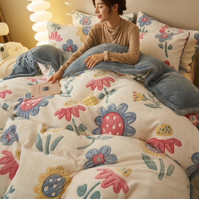 91家纺网 家纺一手货源 找家纺 21度C 2023新款雪花绒被套 向日葵