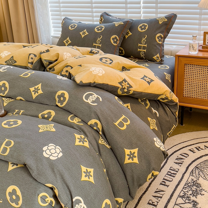 91家纺网 家纺一手货源 找家纺 芃成家纺 2023新款磨毛四件套 复古摩登-灰