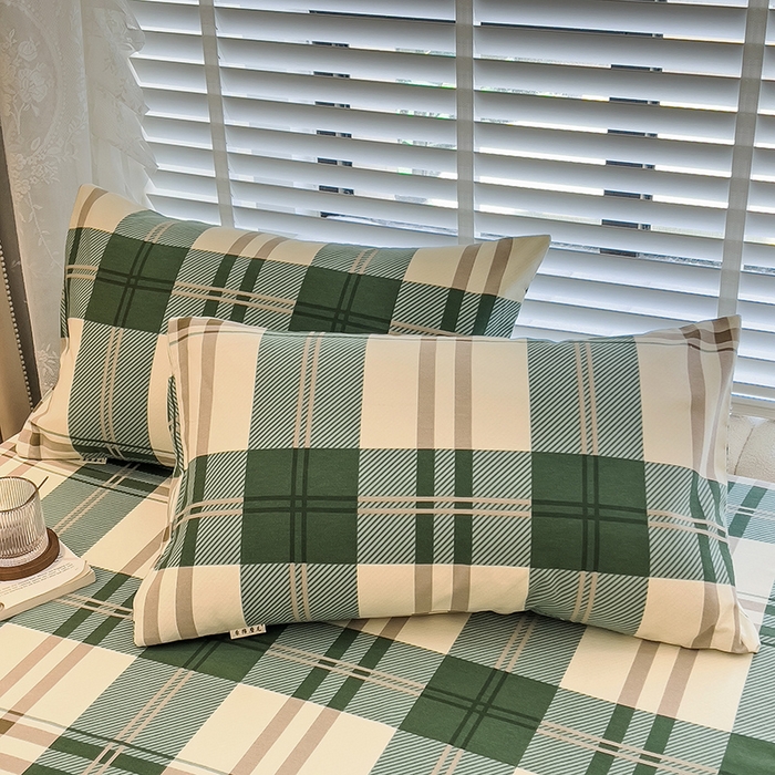 91家纺网 家纺一手货源 找家纺 芃成家纺 2023新款磨毛系列磨毛枕套 简约格-绿