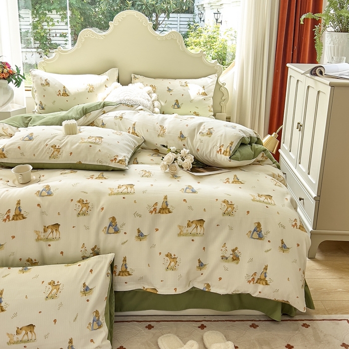 91家纺网 家纺一手货源 找家纺 梦莱斯 2023新款小竺棉印花四件套 比菲兔