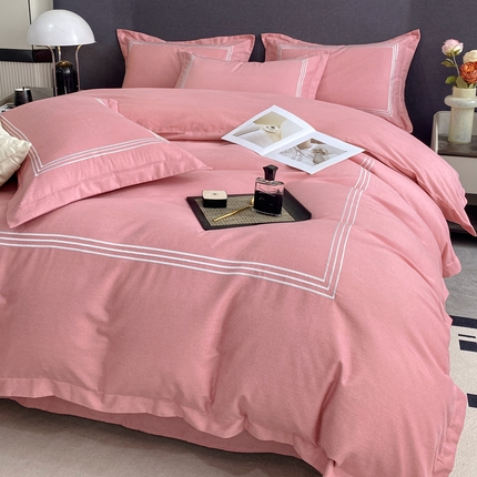 N先生 2023秋冬新款全棉加厚磨毛四件套-简爱系列 简爱-粉