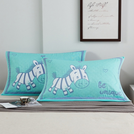 朴尔-2023新款彩色糖果系列纯棉三层纱布枕巾-朴尔 奔跑的小马绿