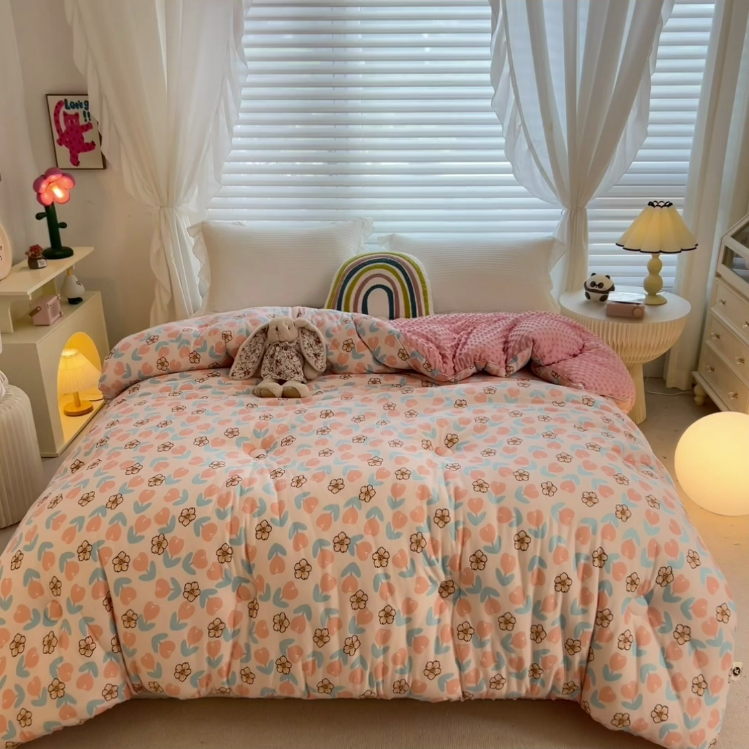 91家纺网 家纺一手货源 找家纺 米菲2023新款A类针织棉豆豆被冬被春秋被被芯被子 花颜