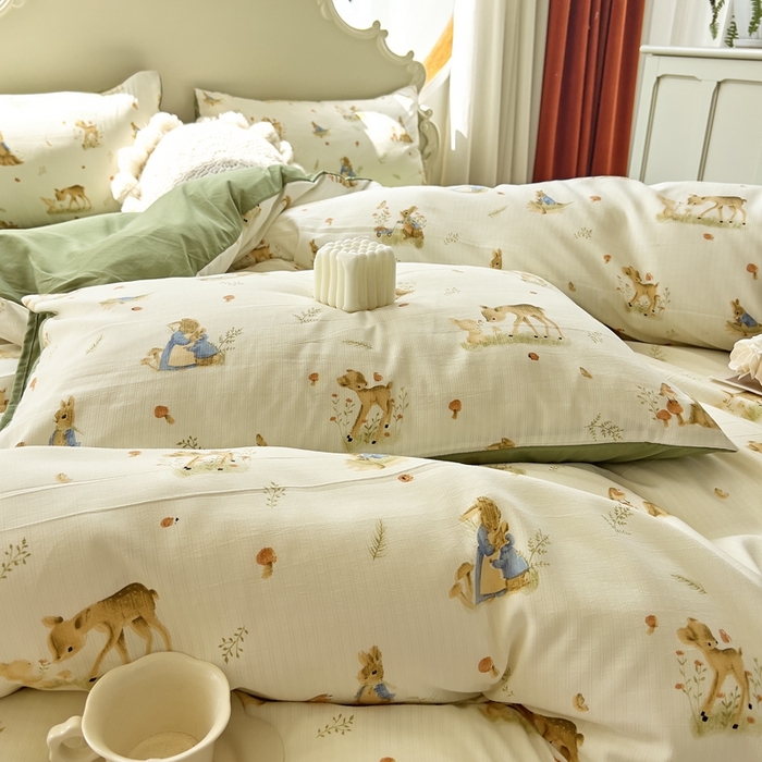 91家纺网 家纺一手货源 找家纺 梦莱斯 2023新款小竺棉印花四件套 比菲兔