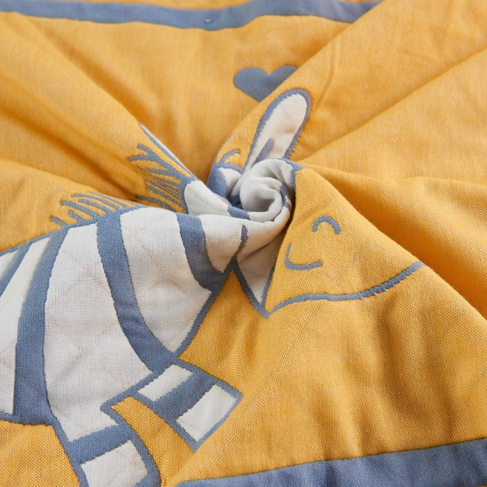 91家纺网 家纺一手货源 找家纺 朴尔-2023新款彩色糖果系列纯棉三层纱布枕巾-朴尔 奔跑的小马黄