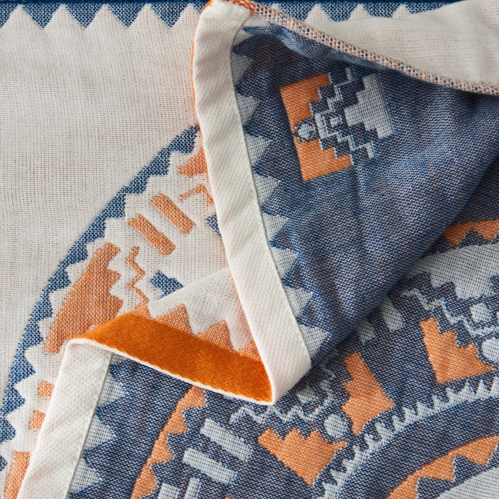 91家纺网 家纺一手货源 找家纺 朴尔-2023新款波西米亚风全棉四层纱布枕巾 52*78 塞尔维亚藏青