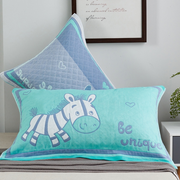 91家纺网 家纺一手货源 找家纺 朴尔-2023新款彩色糖果系列纯棉三层纱布枕巾-朴尔 奔跑的小马绿