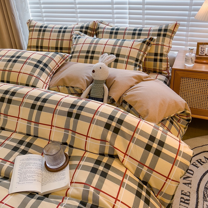 91家纺网 家纺一手货源 找家纺 芃成家纺 2023新品磨毛被套 经典格-棕