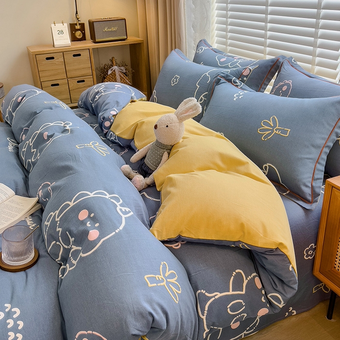 91家纺网 家纺一手货源 找家纺 芃成家纺 2023新款磨毛四件套 恐龙王国-兰