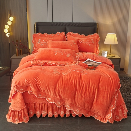 2023新款玲珑花语床盖四件套--花好月圆系列 爱玛橙
