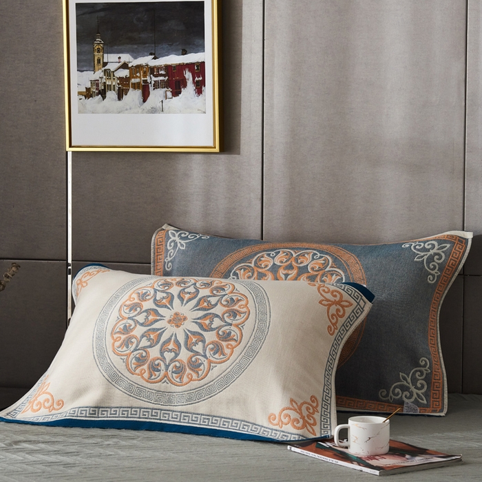 91家纺网 家纺一手货源 找家纺 朴尔-2023新款波西米亚风全棉四层纱布枕巾 52*78 燃烧