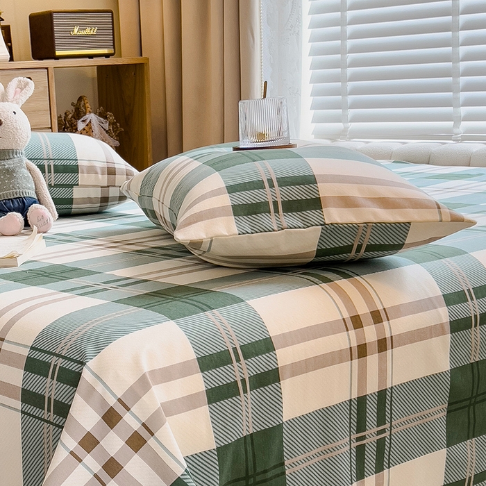 91家纺网 家纺一手货源 找家纺 芃成家纺 2023新款磨毛系列磨毛枕套 简约格-绿