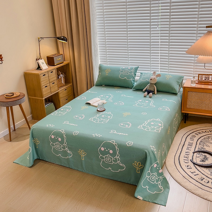 91家纺网 家纺一手货源 找家纺 芃成家纺 2023磨毛单床单 恐龙王国-绿