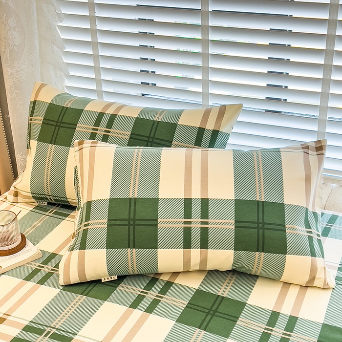 91家纺网 家纺一手货源 找家纺 芃成家纺 2023新款磨毛单床笠 简约格-绿