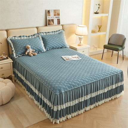 91家纺网 家纺一手货源 找家纺 （总）薇梦蚊帐  2023新款韩式风双层花边加厚磨毛夹棉床裙-玛奇朵