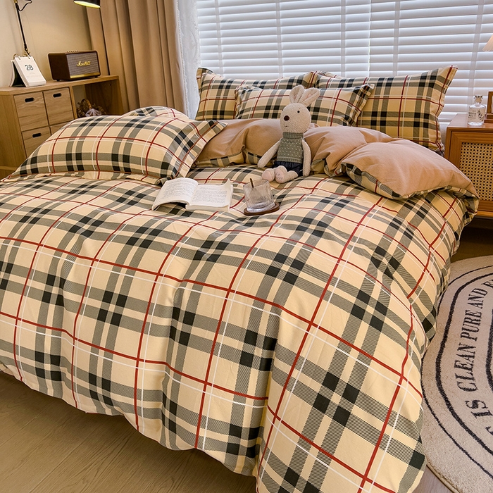 91家纺网 家纺一手货源 找家纺 芃成家纺 2023新品磨毛被套 经典格-棕