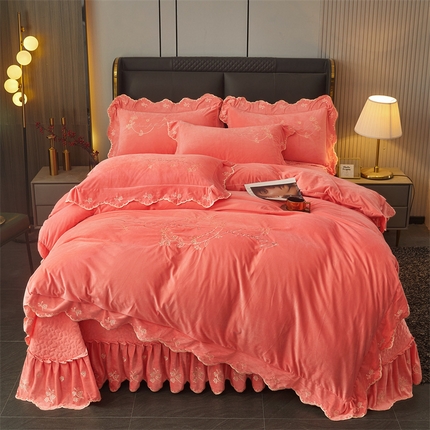 2023新款玲珑花语床盖四件套--花好月圆系列 西瓜红