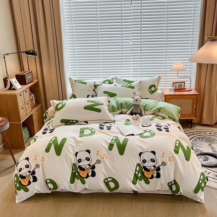 91家纺网 家纺一手货源 找家纺 芃成家纺 2023新款磨毛四件套 艺术熊猫