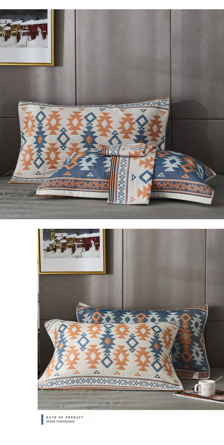 91家纺网 家纺一手货源 找家纺 朴尔-2023新款波西米亚风全棉四层纱布枕巾 52*78 异域风情