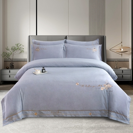 91家纺网 家纺一手货源 找家纺 OL家纺 2023新款全棉磨毛床盖四件套--花漾 花漾-晴空蓝