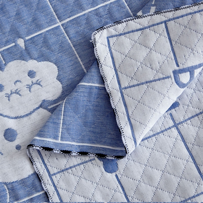 91家纺网 家纺一手货源 找家纺 朴尔-2023新款AB版蜂窝提花锁边立体枕巾 50*76 可爱云-蓝