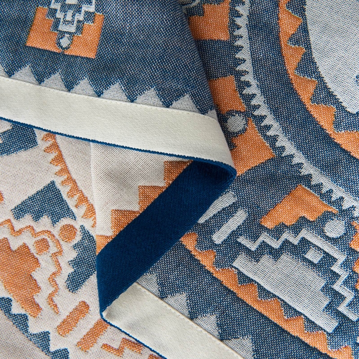 91家纺网 家纺一手货源 找家纺 朴尔-2023新款波西米亚风全棉四层纱布枕巾 52*78 塞尔维亚藏青