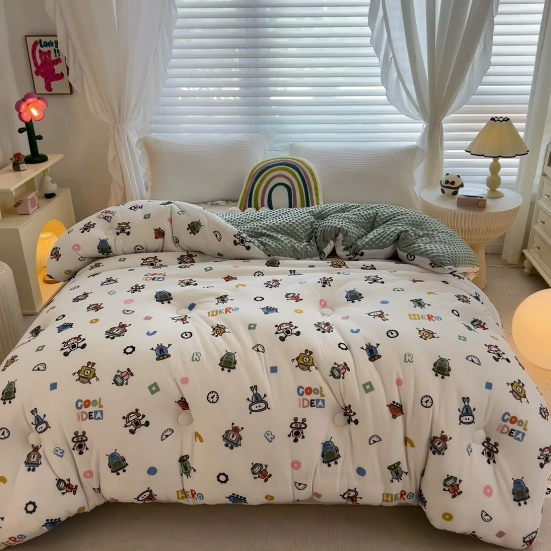 91家纺网 家纺一手货源 找家纺 米菲2023新款A类针织棉豆豆被冬被春秋被被芯被子 机器人