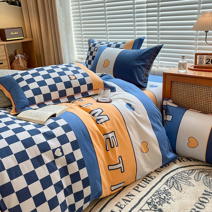 91家纺网 家纺一手货源 找家纺 芃成家纺 2023新款磨毛四件套 字母格