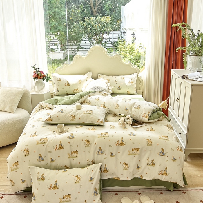 91家纺网 家纺一手货源 找家纺 梦莱斯 2023新款小竺棉印花四件套 比菲兔