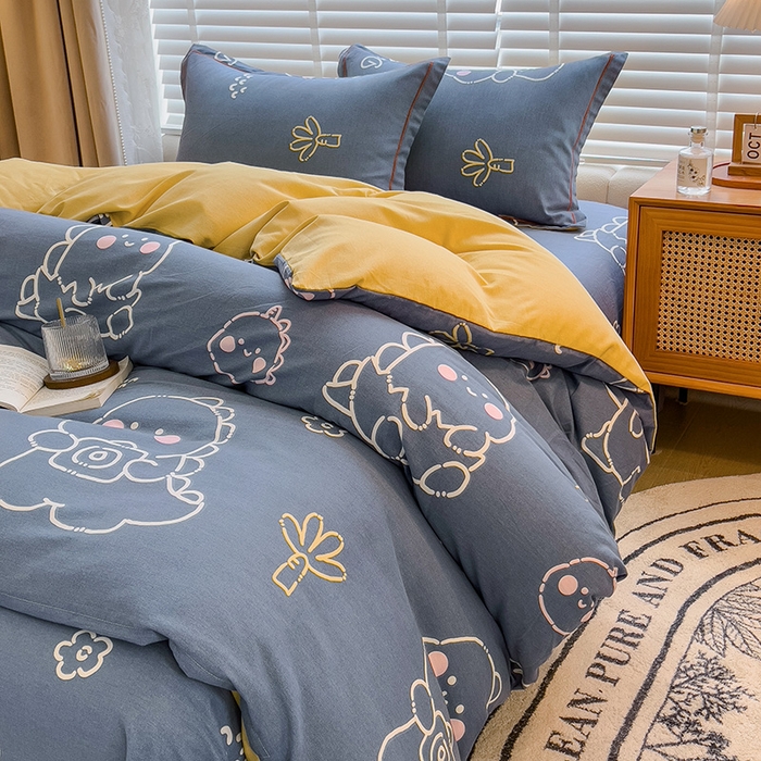 91家纺网 家纺一手货源 找家纺 芃成家纺 2023新款磨毛四件套 恐龙王国-兰