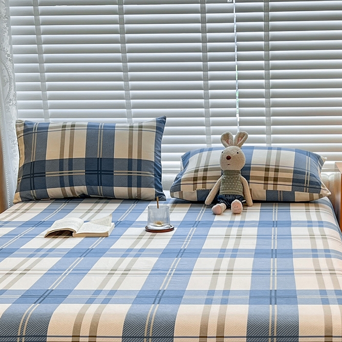 91家纺网 家纺一手货源 找家纺 芃成家纺 2023新款磨毛系列磨毛枕套 简约格-蓝