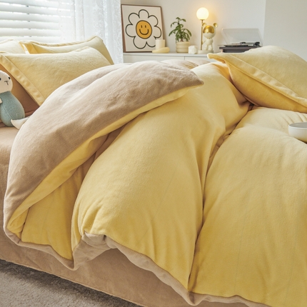 91家纺网 家纺一手货源 找家纺 （总）慕晨高克重爆款直播纯色牛奶绒法莱绒双拼素色三四件套单被套床单