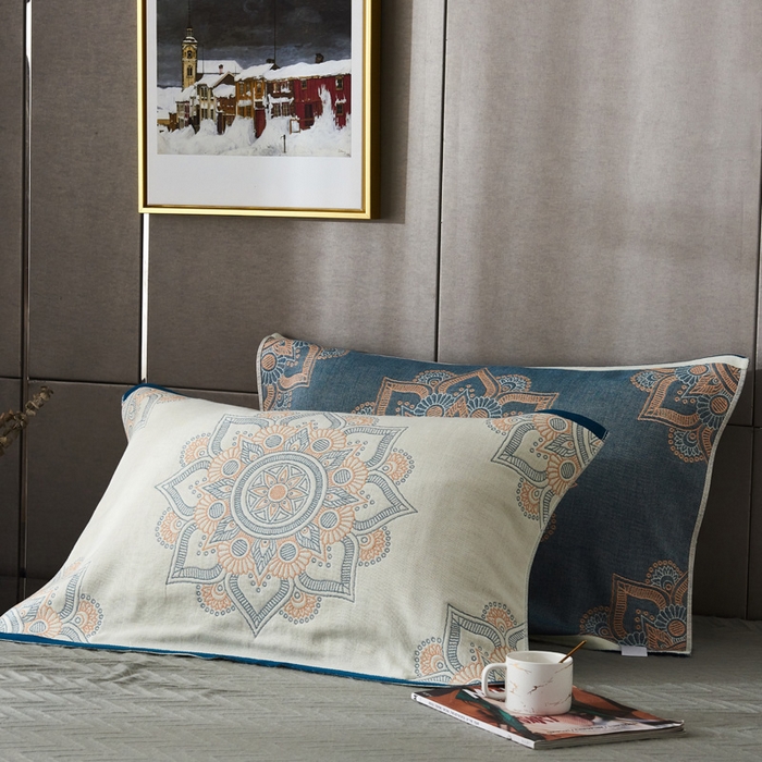 91家纺网 家纺一手货源 找家纺 （总）朴尔-2023新款波西米亚风全棉四层纱布枕巾 52*78