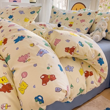 91家纺网 家纺一手货源 找家纺 （总）超柔水洗棉双层纱四件套小碎花被套床笠床单学生宿舍三件套