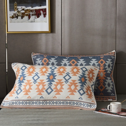 91家纺网 家纺一手货源 找家纺 朴尔-2023新款波西米亚风全棉四层纱布枕巾 52*78 异域风情