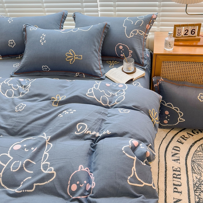 91家纺网 家纺一手货源 找家纺 芃成家纺 2023新款磨毛四件套 恐龙王国-兰