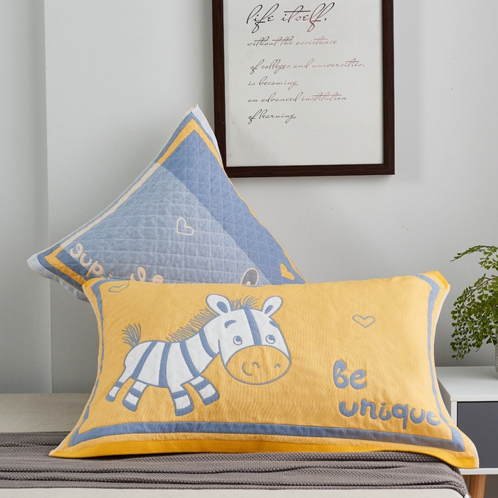 91家纺网 家纺一手货源 找家纺 朴尔-2023新款彩色糖果系列纯棉三层纱布枕巾-朴尔 奔跑的小马黄