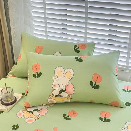 芃成家纺 2023新款磨毛系列磨毛枕套 花花兔-绿