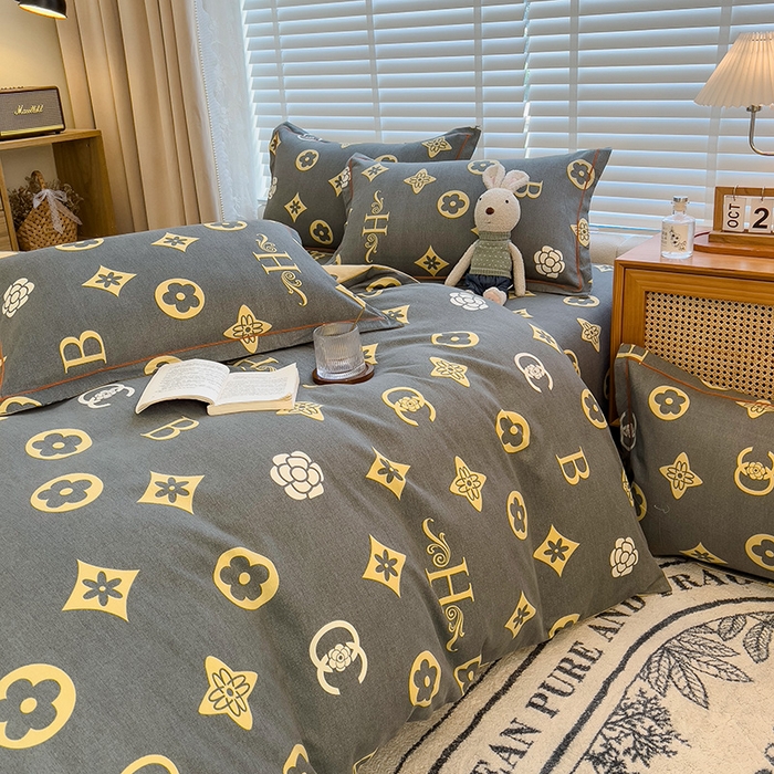 91家纺网 家纺一手货源 找家纺 芃成家纺 2023新款磨毛四件套 复古摩登-灰