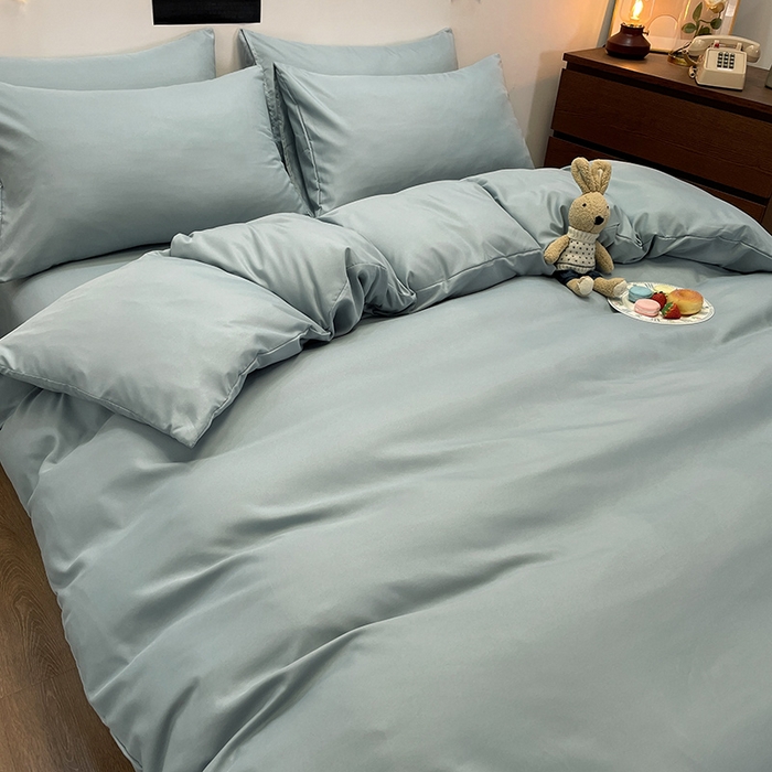 91家纺网 家纺一手货源 找家纺 赫然家纺 2026新款纯色磨毛系列床单款四件套淡蓝