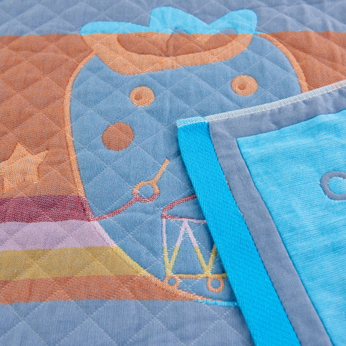 91家纺网 家纺一手货源 找家纺 朴尔-2023新款彩色糖果系列纯棉三层纱布枕巾-朴尔 调皮胡萝卜蓝