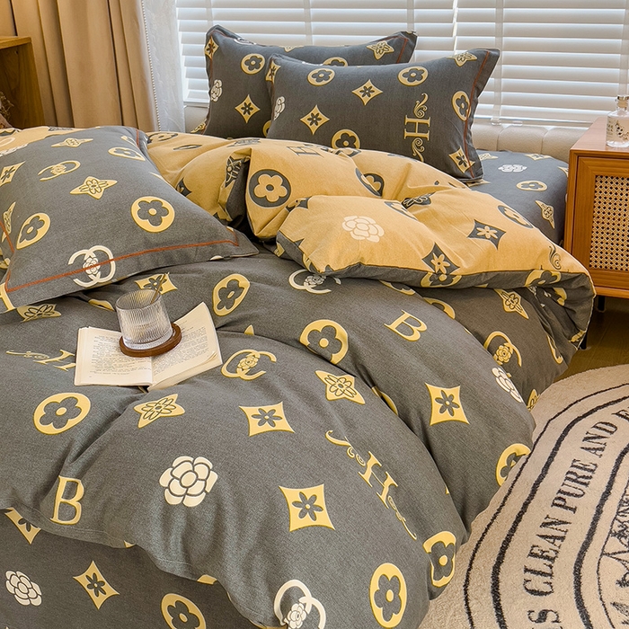 91家纺网 家纺一手货源 找家纺 芃成家纺 2023新款磨毛四件套 复古摩登-灰