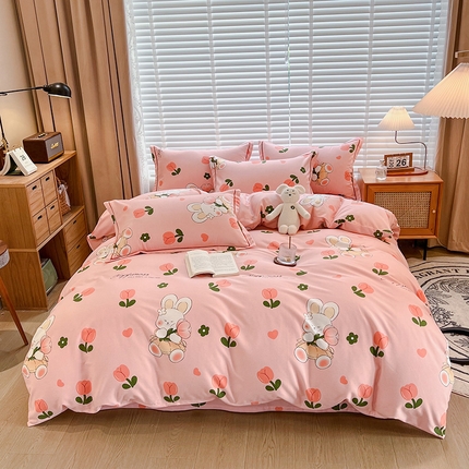 芃成家纺 2023新品磨毛被套 花花兔-粉
