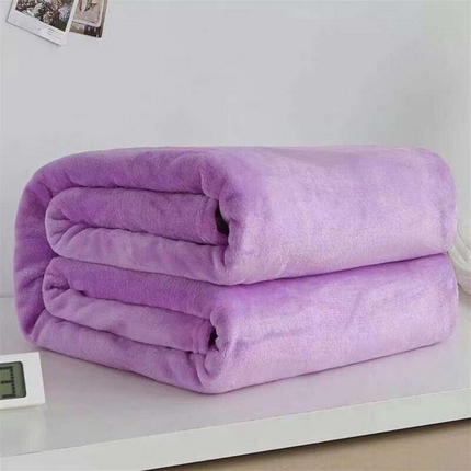 梦斋 2023新款法兰绒纯色毛毯珊瑚绒双面礼品毛毯200克 浅紫