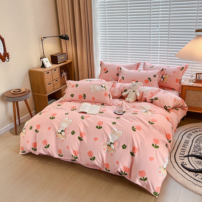 91家纺网 家纺一手货源 找家纺 芃成家纺 2023新品磨毛被套 花花兔-粉