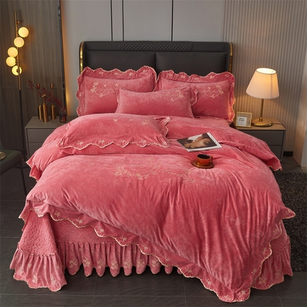 2023新款玲珑花语床盖四件套--花好月圆系列 浅豆沙