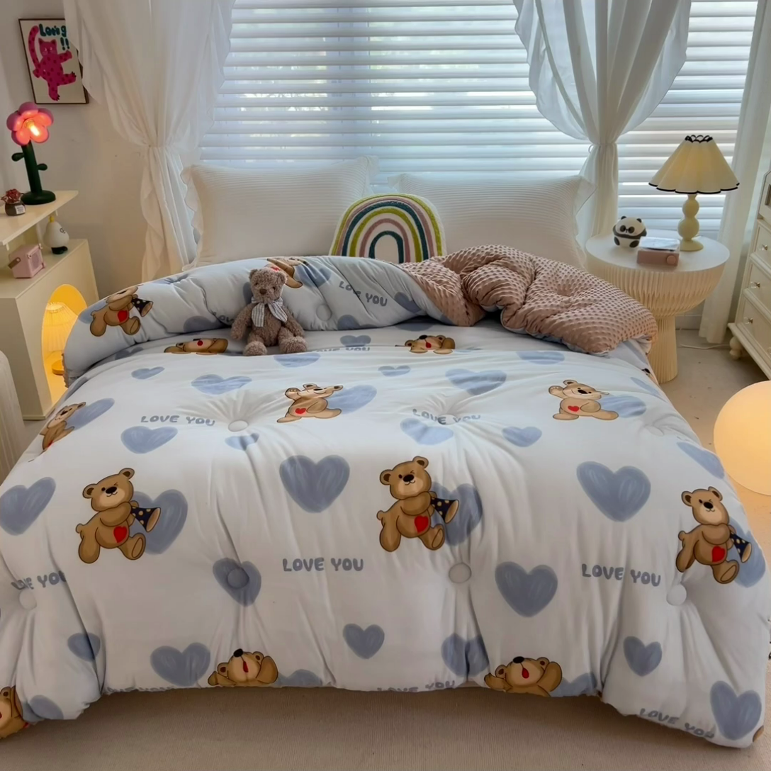 91家纺网 家纺一手货源 找家纺 米菲2023新款A类针织棉豆豆被冬被春秋被被芯被子 快乐熊